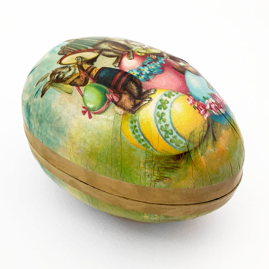 6" Vintage Easter Bunny Band Papier Mache Easter Egg Container ~ Germany